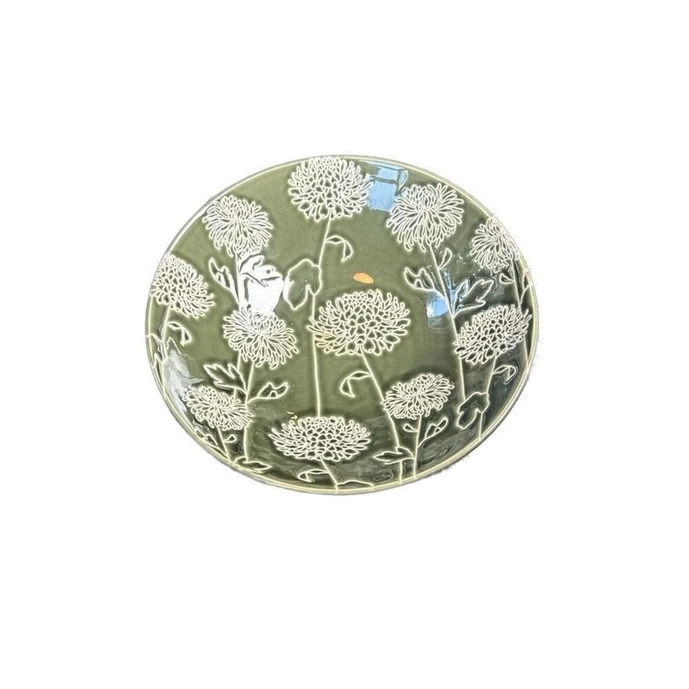 Susie Coelho Style Embossed Green Chrysanthemum Stoneware Bowl